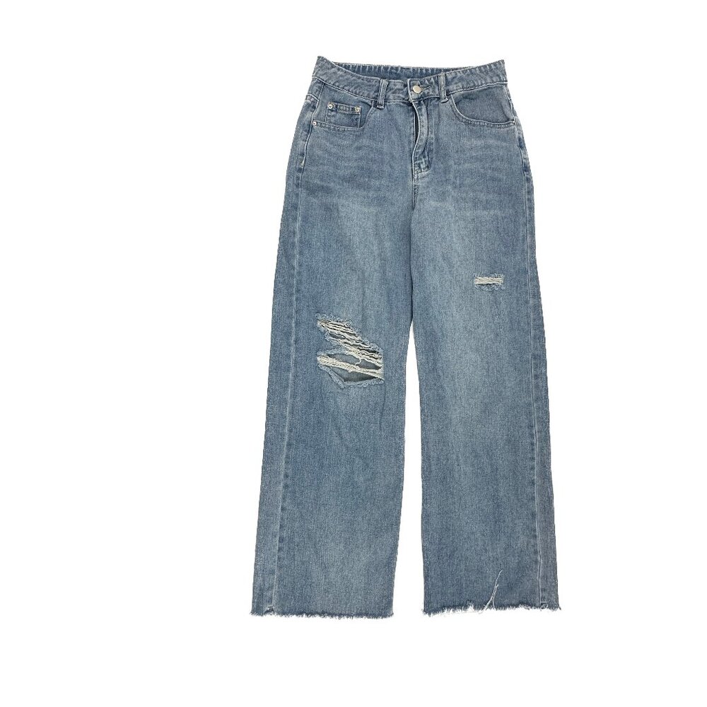 Dazy Wide Leg Distressed Raw Hem Women's size M Medium Blue Denim Jeans